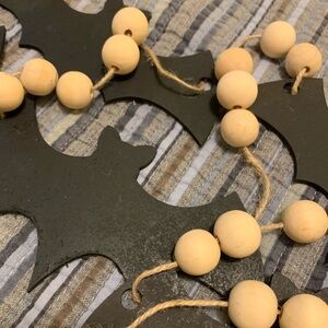 Halloween Black Bat Handmade Wooden Bead Jute Twine Garland 6ft NIP